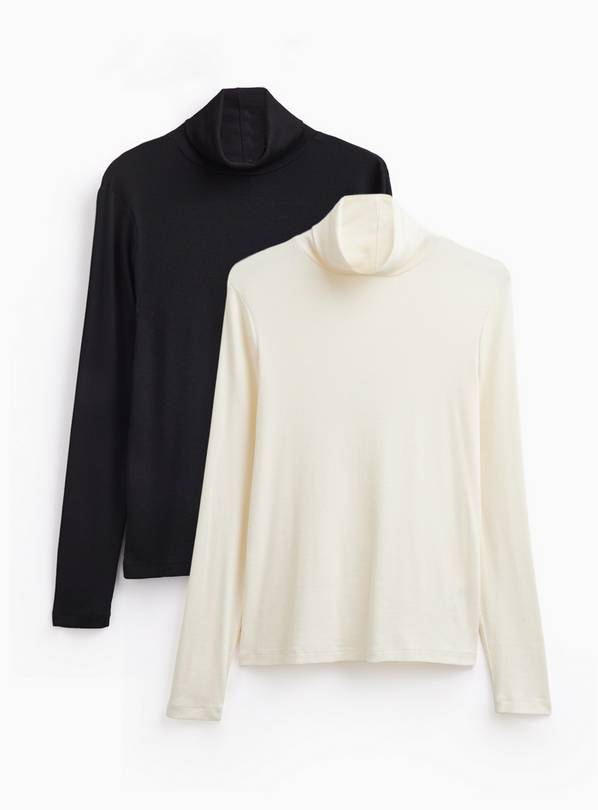 Black & Cream Modal Rib Roll Neck T-Shirts 2 Pack 18